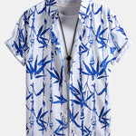 Oriental Ink Bamboo Print Button Up Shirt & Swim Shorts