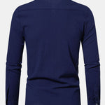 Long Sleeved Linen Look Stand Collar Shirt