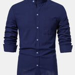 Long Sleeved Linen Look Stand Collar Shirt
