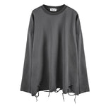Ripped Hem Solid Long-sleeved T-shirt