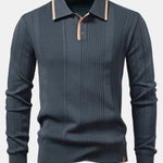 Long Sleeved Knitted Stripe Jacquard Polo Shirt