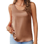 Zeagoo Silk Satin Tank Tops for Women Scoop Neck Sleeveless Tops