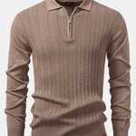 Long Sleeved Knitted Geometric Jacquard Zippe Polo Shirt