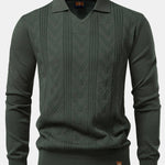 Long Sleeve V-Neck Knit Polo Shirt