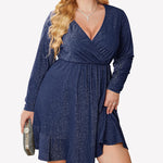 Zeagoo Plus Size Glitter Dress Long Sleeve Ruffle Hem Swing Dresses