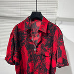 Irregular Printed Loose Red Shirt