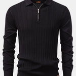 Long Sleeved Knitted Geometric Jacquard Zippe Polo Shirt