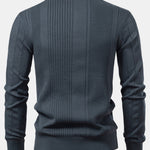 Long Sleeved Knitted Stripe Jacquard Polo Shirt