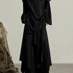 Textured Slanted Placket Tie-Strap Fake Two-Piece Shirt