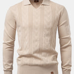 Long Sleeve V-Neck Knit Polo Shirt