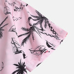 Palm Tree Sailboat Print Button Up Shirt & Swim Shorts