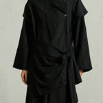 Textured Slanted Placket Tie-Strap Fake Two-Piece Shirt