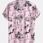 Palm Tree Sailboat Print Button Up Shirt & Swim Shorts