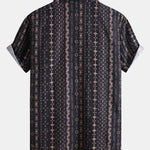 Linen Look Ethnic Geometric Print Button Up Shirt
