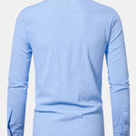 Long Sleeved Linen Look Stand Collar Shirt
