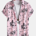Palm Tree Sailboat Print Button Up Shirt & Swim Shorts