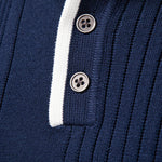Long Sleeved Knitted Stripe Jacquard Polo Shirt