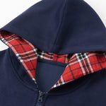 2 In 1 Plaid Zipper Kangaroo Pocket Hoodie