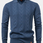 Long Sleeve V-Neck Knit Polo Shirt