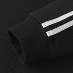 Stripe Waffle Zipper Polo Neck Sweatshirt