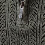 Long Sleeved Knitted Geometric Jacquard Zippe Polo Shirt