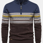 Contrast Geometric Jacquard Quarter-Zip Sweater