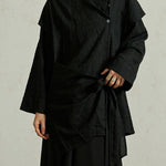 Textured Slanted Placket Tie-Strap Fake Two-Piece Shirt