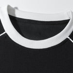 Relax Fit Stripe Waffle Crew Neck Sweatshirt