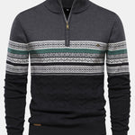 Contrast Geometric Jacquard Quarter-Zip Sweater