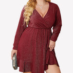 Zeagoo Plus Size Glitter Dress Long Sleeve Ruffle Hem Swing Dresses
