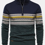 Contrast Geometric Jacquard Quarter-Zip Sweater