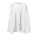 Ripped Hem Solid Long-sleeved T-shirt