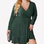 Zeagoo Plus Size Glitter Dress Long Sleeve Ruffle Hem Swing Dresses