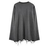 Ripped Hem Solid Long-sleeved T-shirt