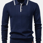 Long Sleeved Knitted Stripe Jacquard Polo Shirt