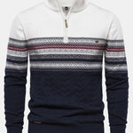 Contrast Geometric Jacquard Quarter-Zip Sweater