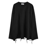 Ripped Hem Solid Long-sleeved T-shirt