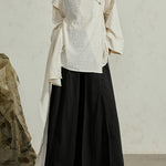 Textured Slanted Placket Tie-Strap Fake Two-Piece Shirt