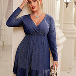 Zeagoo Plus Size Glitter Dress Long Sleeve Ruffle Hem Swing Dresses