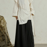 Textured Slanted Placket Tie-Strap Fake Two-Piece Shirt