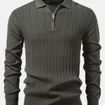 Long Sleeved Knitted Geometric Jacquard Zippe Polo Shirt