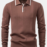Long Sleeved Knitted Stripe Jacquard Polo Shirt