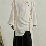 Textured Slanted Placket Tie-Strap Fake Two-Piece Shirt