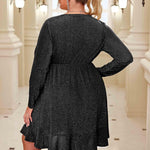 Zeagoo Plus Size Glitter Dress Long Sleeve Ruffle Hem Swing Dresses