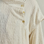 Textured Slanted Placket Tie-Strap Fake Two-Piece Shirt