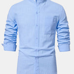 Long Sleeved Linen Look Stand Collar Shirt