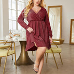 Zeagoo Plus Size Glitter Dress Long Sleeve Ruffle Hem Swing Dresses