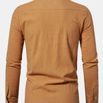 Long Sleeved Linen Look Stand Collar Shirt