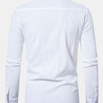 Long Sleeved Linen Look Stand Collar Shirt