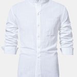 Long Sleeved Linen Look Stand Collar Shirt
